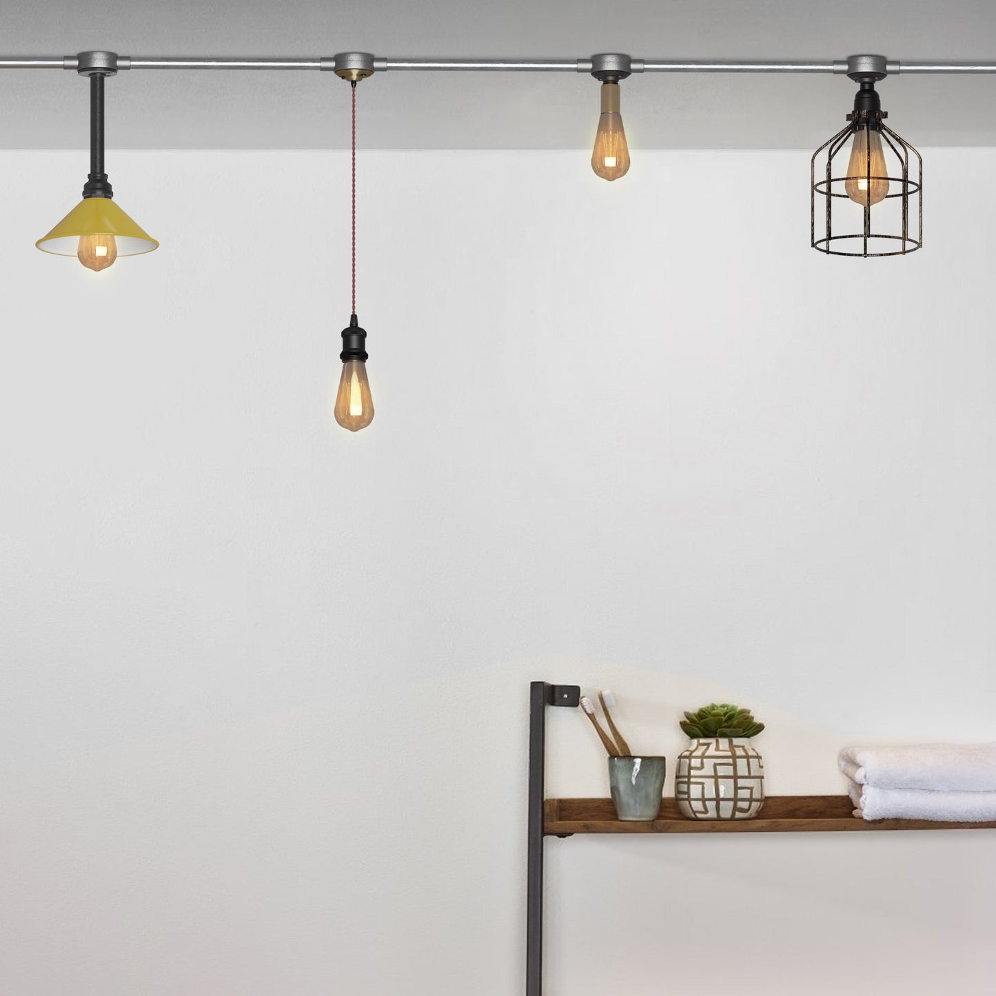 Industrial Ceiling E27 Holder Black Light Fitting Semi Flush Pipe Vintage Lighting ~5462