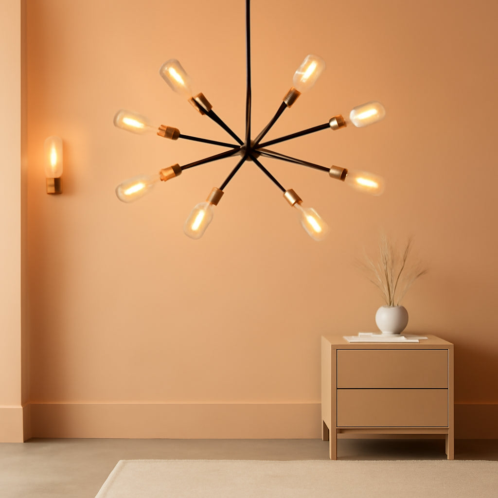 8 Lights Black And Gold Sputnik Chandelier For Dining Room