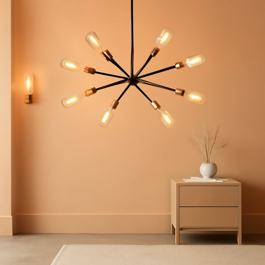 8 Lights Black And Gold Sputnik Chandelier For Dining Room