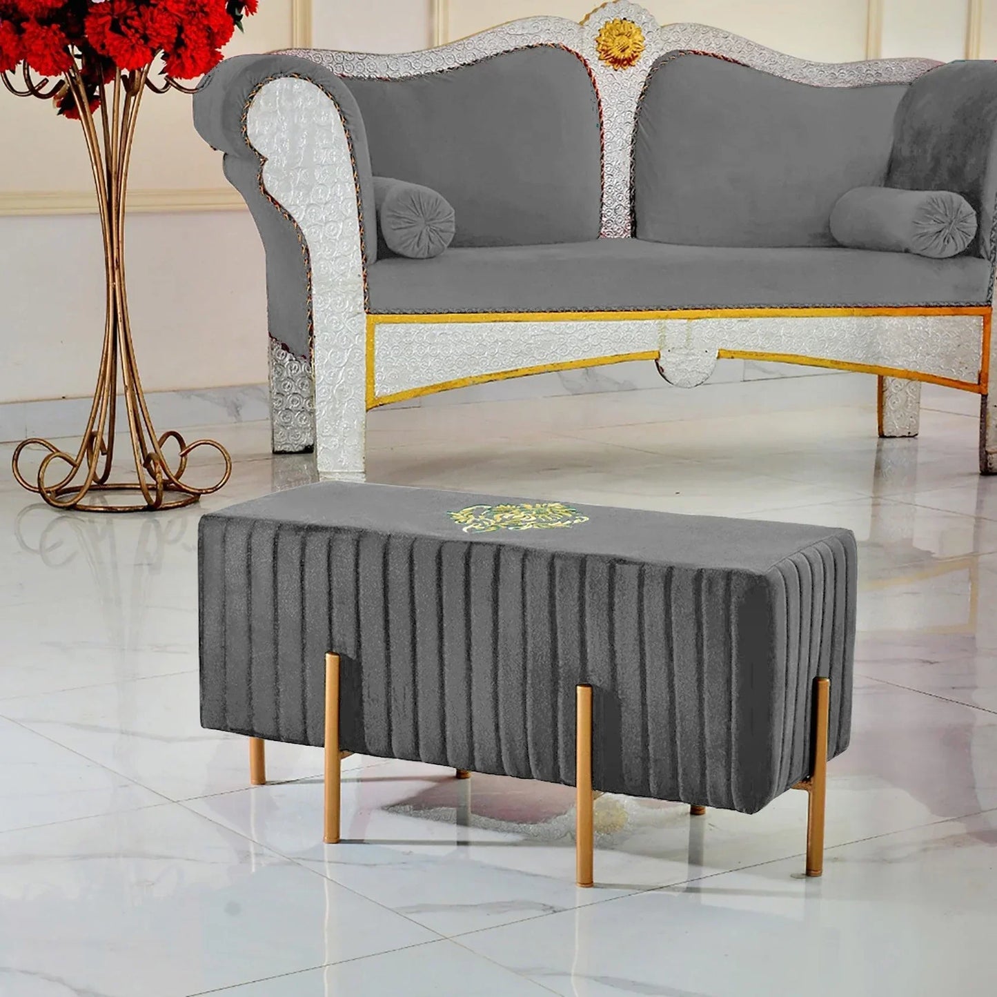 2 Seater Luxury Wooden Stool with Steel Stand – 521