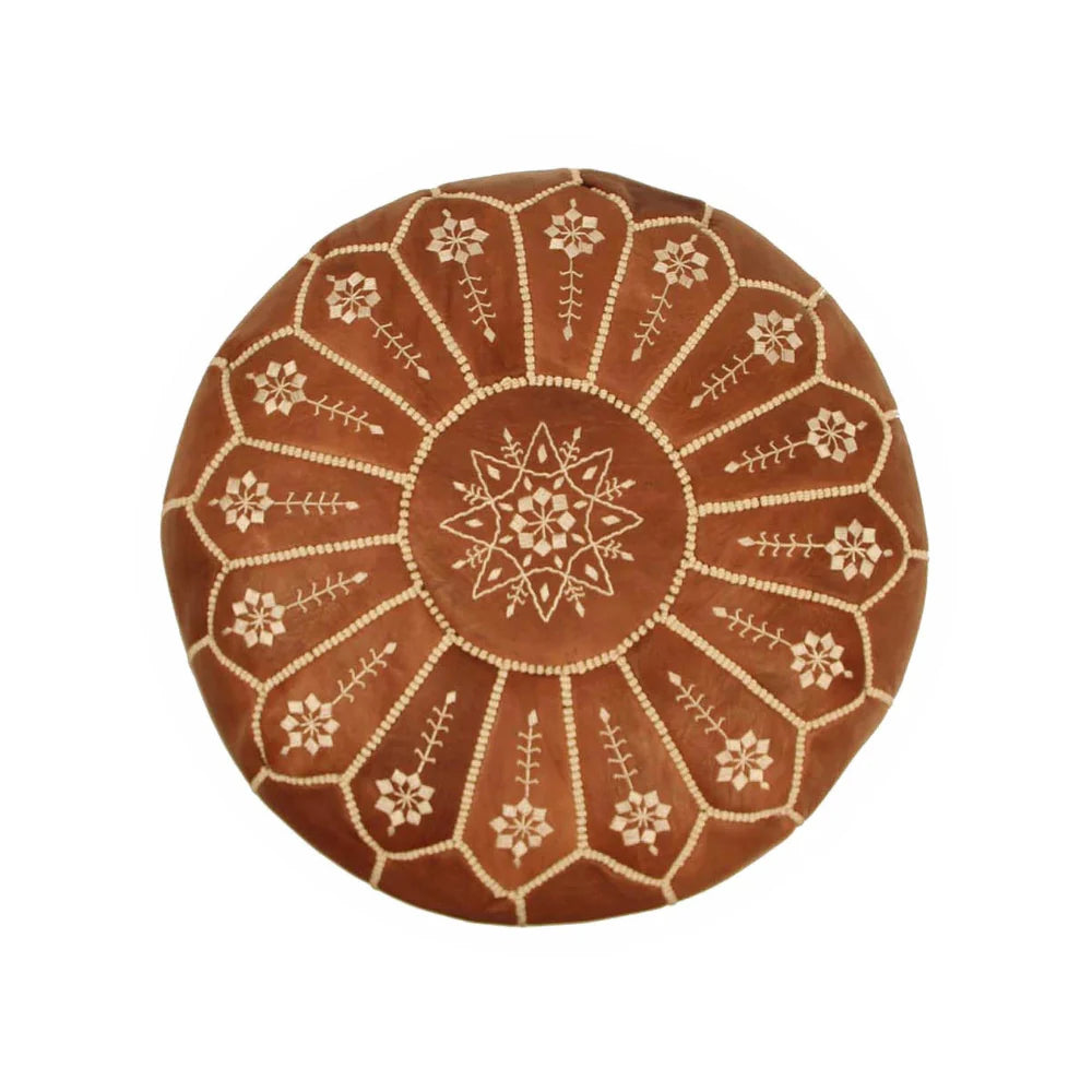 Brown Moroccan Leather Poufs – Handmade Goat Leather Ottoman