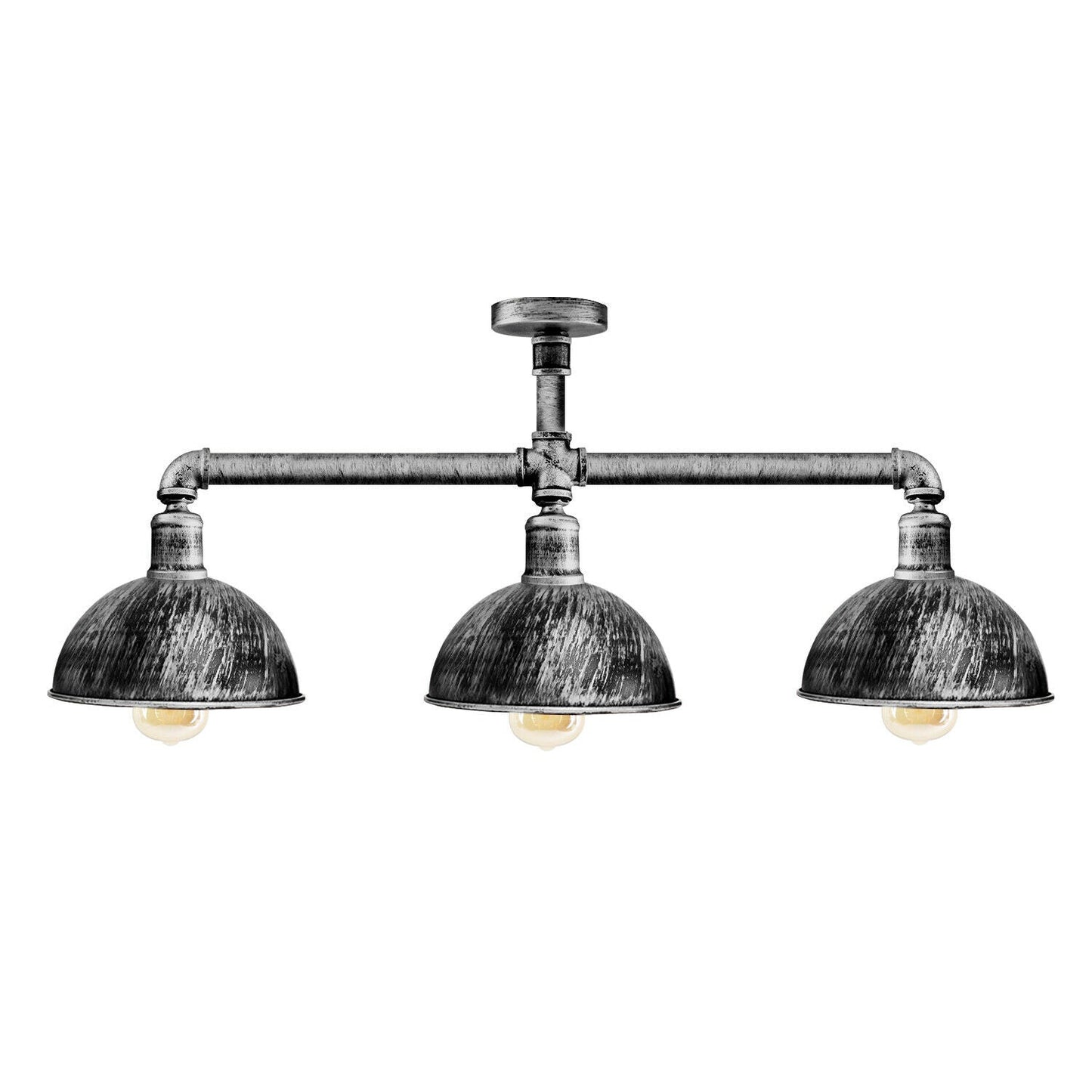 Industrial Retro Texas Style Pipe Lights Semi Flush Brushed Silver Metal Ceiling Lamp Shade E27~3595