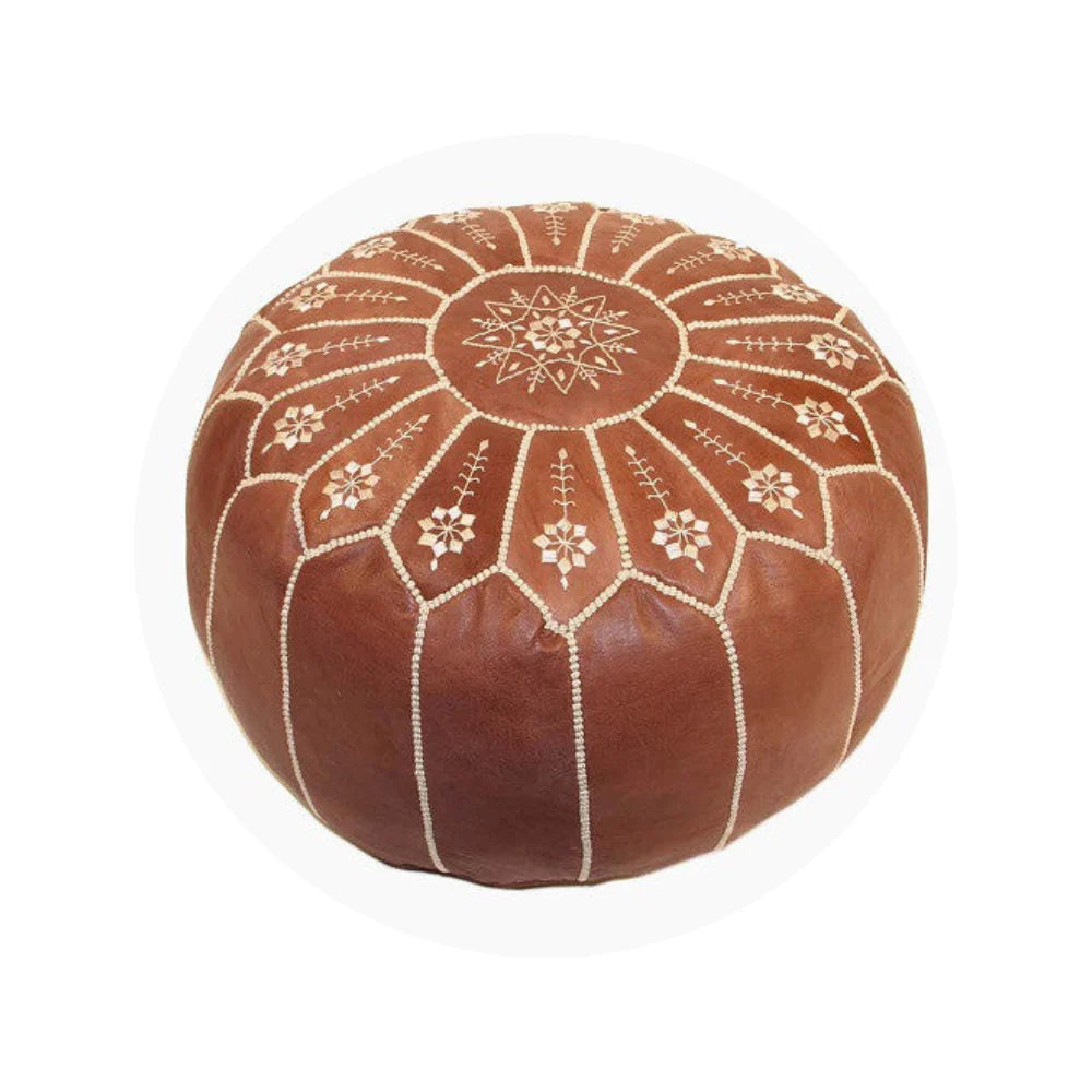 Brown Moroccan Leather Poufs – Handmade Goat Leather Ottoman