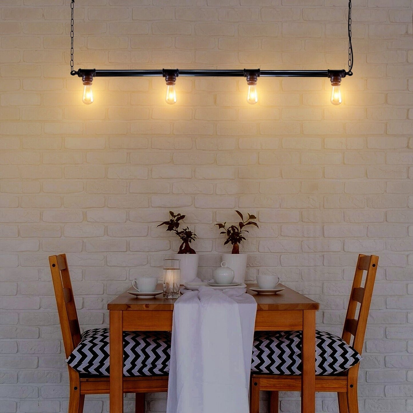 4way Black Pipe Lamp Vintage Pendant Downlight Hanging Ceiling Light ~3719