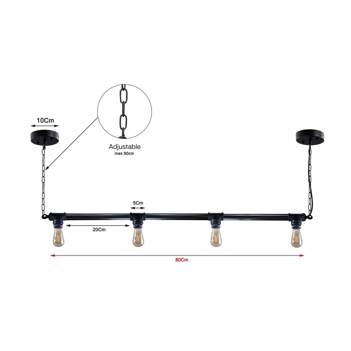 4way Black Pipe Lamp Vintage Pendant Downlight Hanging Ceiling Light ~3719