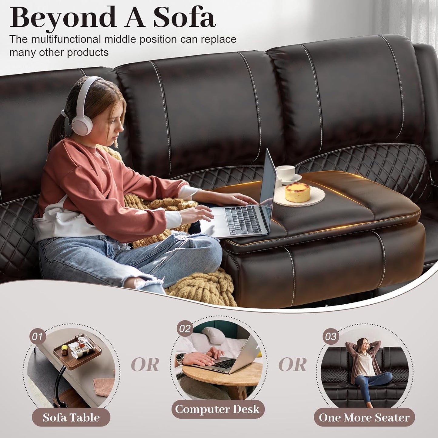 3 Seater Recliner Sofa With Hidden Storage Console
