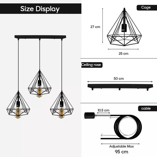 3 Head Rectangle Diamond Cage Ceiling Light Hanging Pendant Light~5646