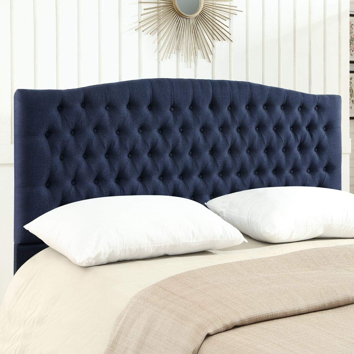 Navy Blue Linen Tufted King Headboard with Comfort