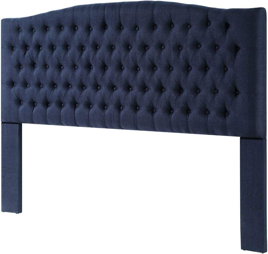 Navy Blue Linen Tufted King Headboard with Comfort