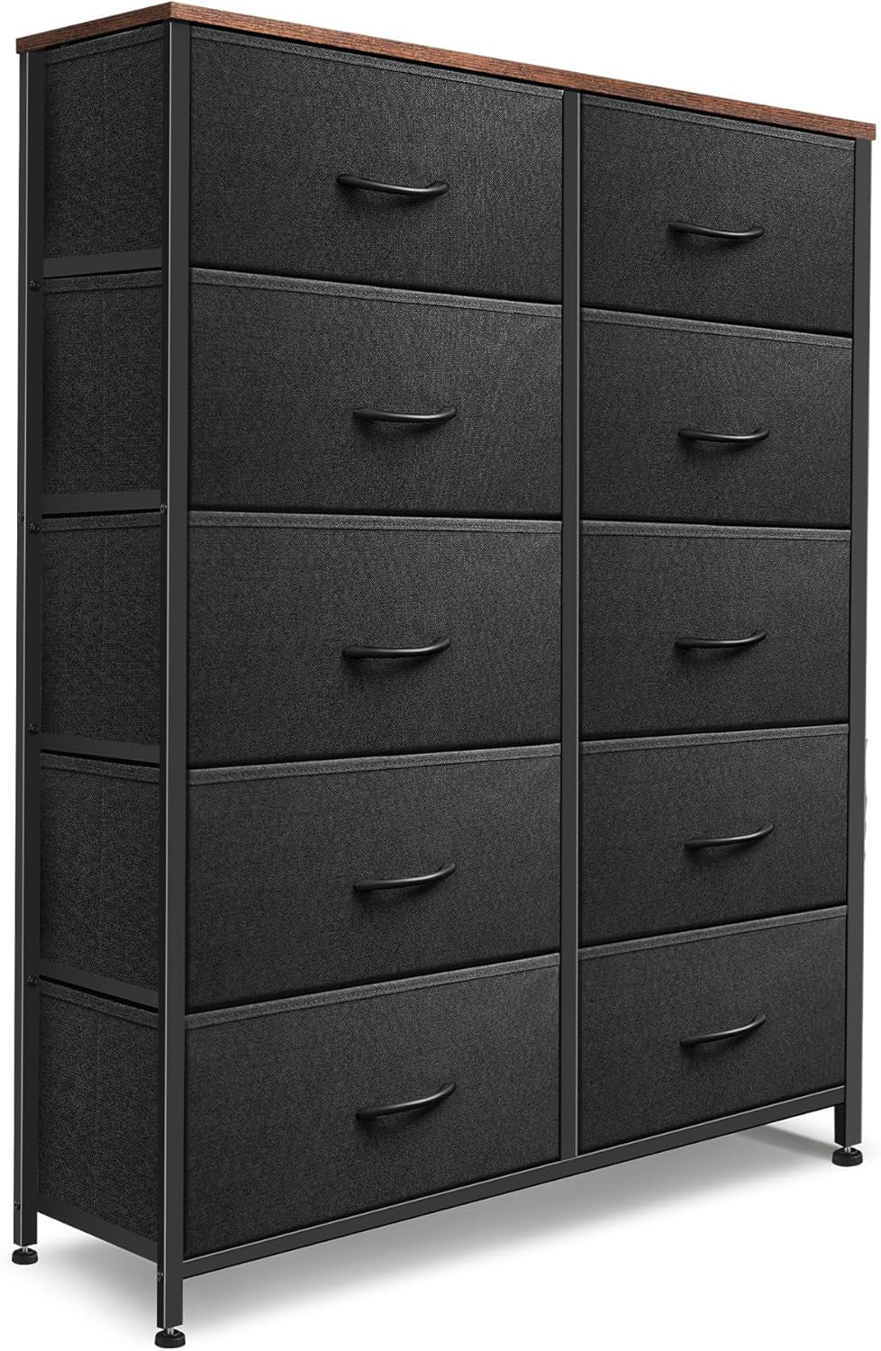 Fabric Dresser With 10 Drawers In Black And Brown Two Tone