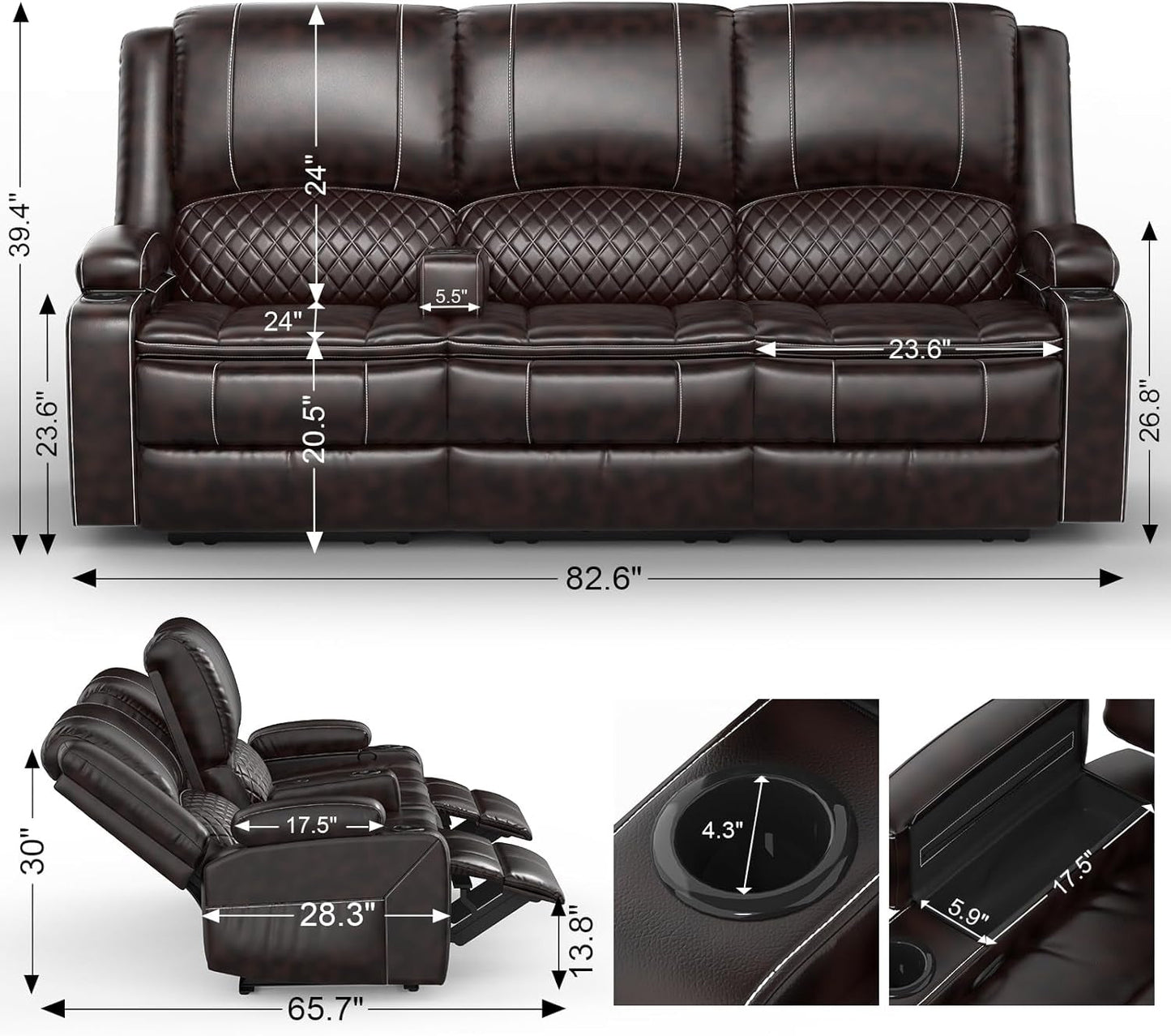 3 Seater Recliner Sofa With Hidden Storage Console