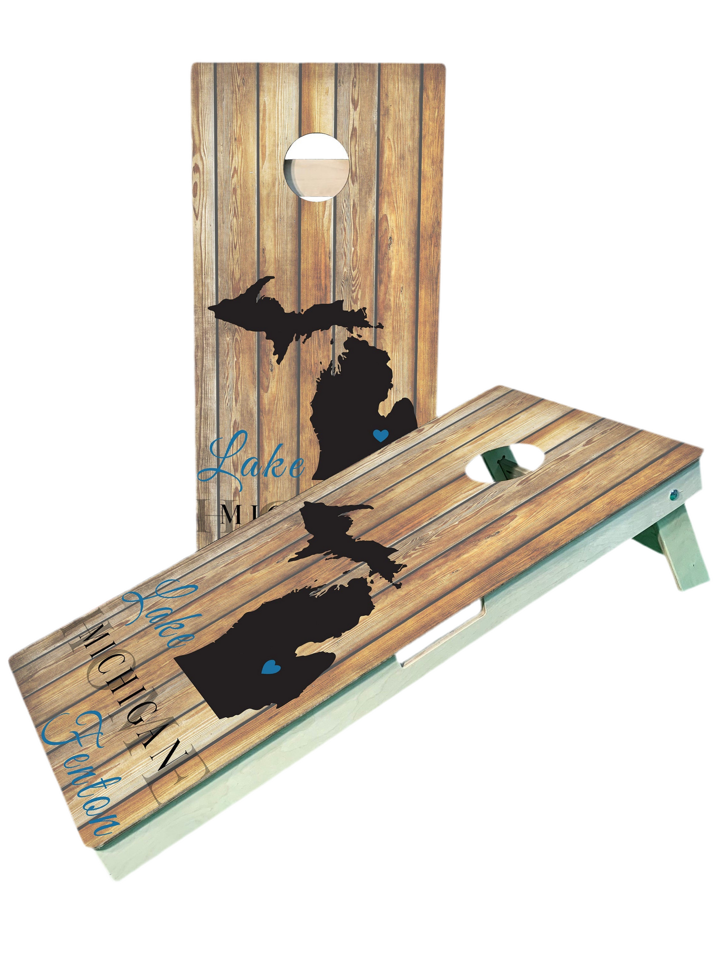 Customize your lake name in Michigan Cornhole Boards