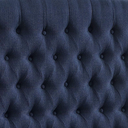 Navy Blue Linen Tufted King Headboard with Comfort