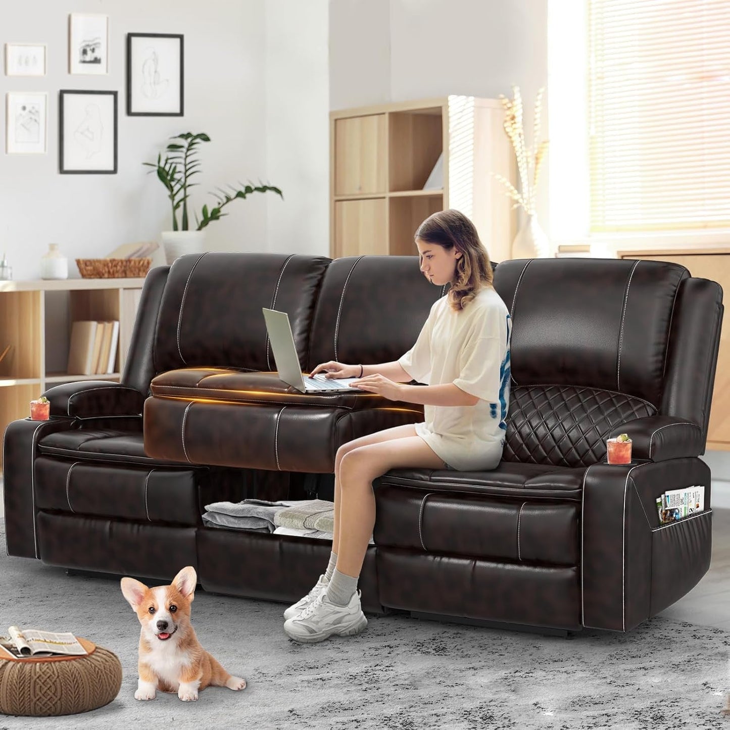 3 Seater Recliner Sofa With Hidden Storage Console