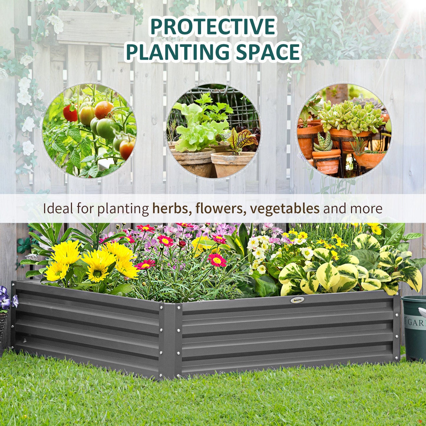 432L Square Raised Garden Bed Box Steel Frame for Vegetables, Flowers and Herbs, 120 x 120 x 30cm, Light Grey