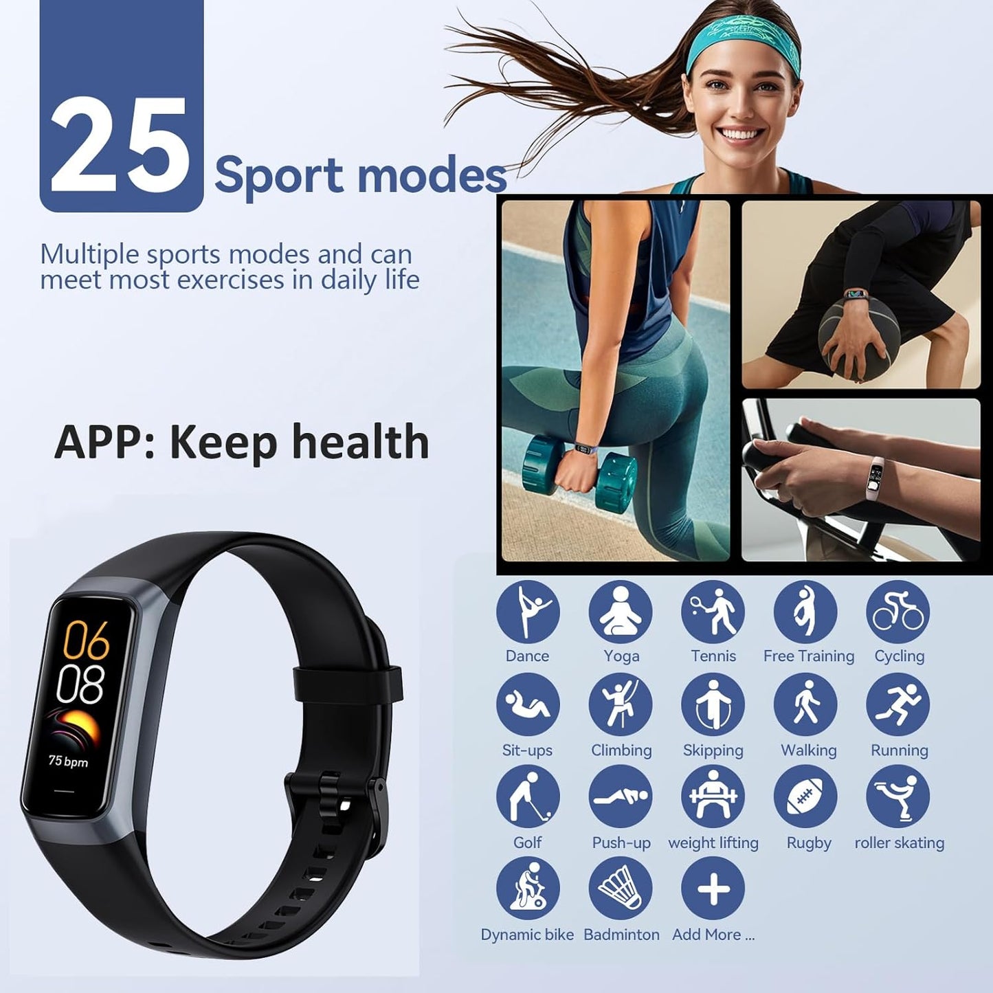 Keep Health Fitness Trackers for Women Men, Amoled Fitness Tracker for Android&Ios, Alarm Stopwatch Fitness Tracker with Blood Pressure Monitor, Calories Burned IP68 Waterproof Fitness Step Tracker