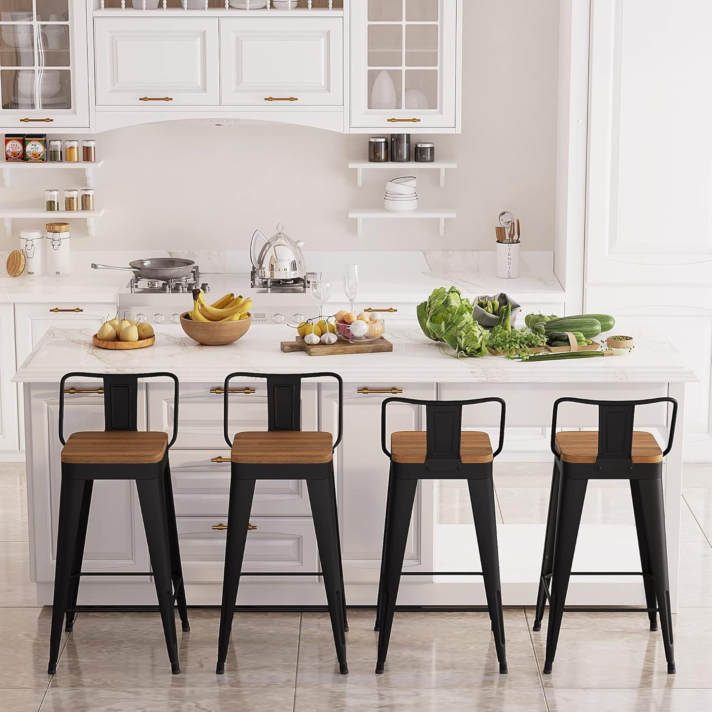 Modern Stackable Metal Bar Stools Set of Four