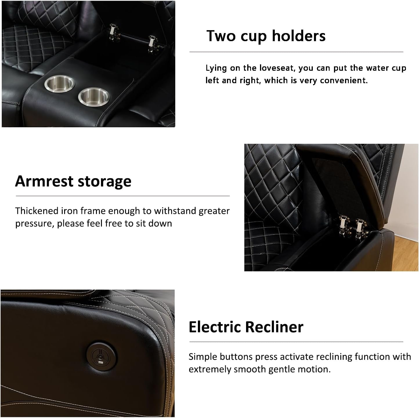 Black Leather Power Recliner Sectional Sofa Set Living Room Furniture