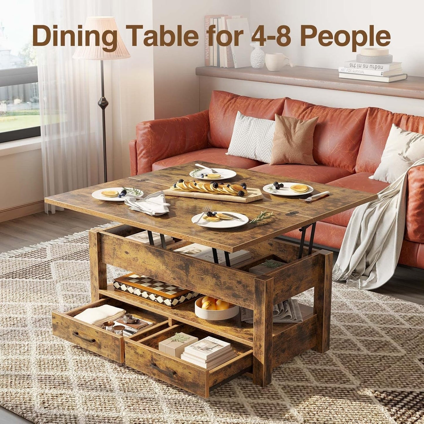 Rustic Brown Lift Top Coffee Table With Hidden Storage