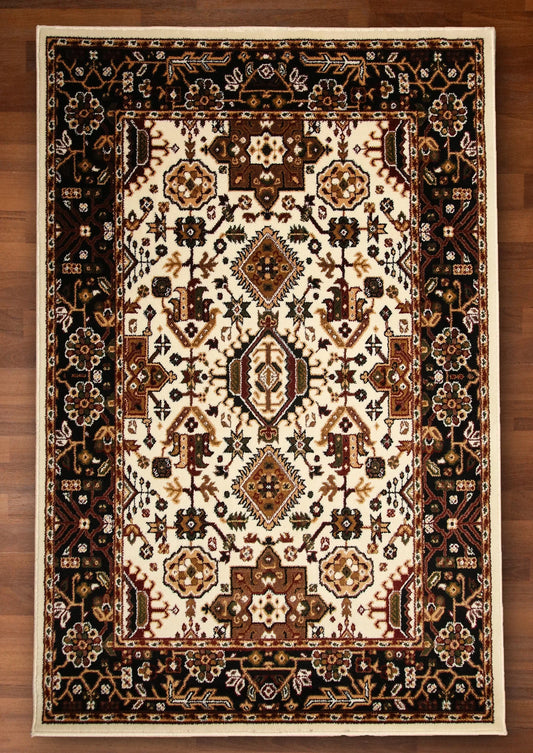 Beige and Black Traditional Design Rug – Geometric Woven | Jute & Polyester Backing | 10mm Pile