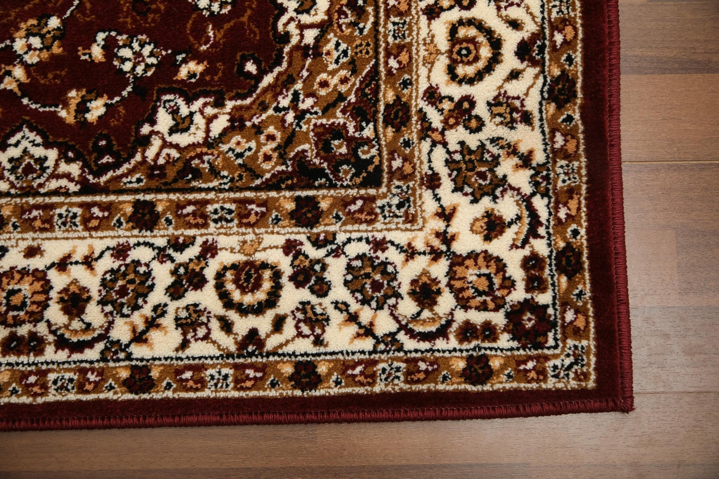 Beige and Maroon Floral Printed Rectangle Rug – 10mm Woven | Jute & Polyester Backing