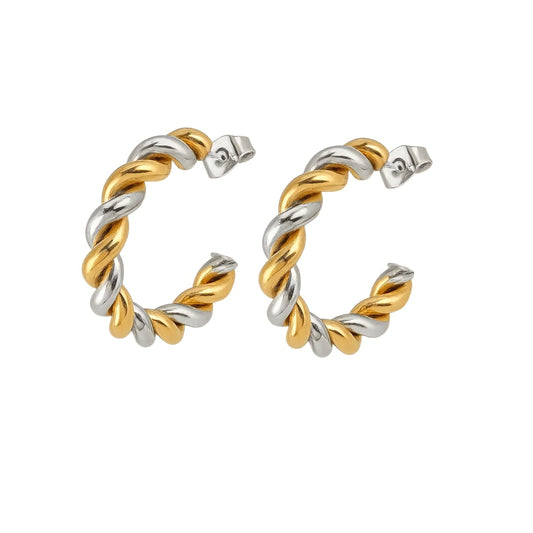 Gilded Twist Mixed Metal Two-Tone Hoop Earrings