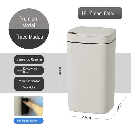 16L Smart Bathroom Trash Can White Non-Contact Narrow Smart Sensor Trash Can Smart Home Automatic Bagging Electronic Trash Can