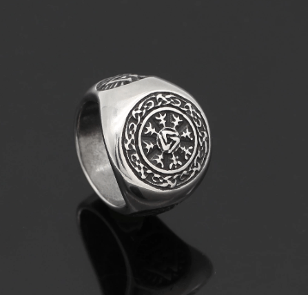 Vikings Helm of Awe Valknut Stainless Steel Ring