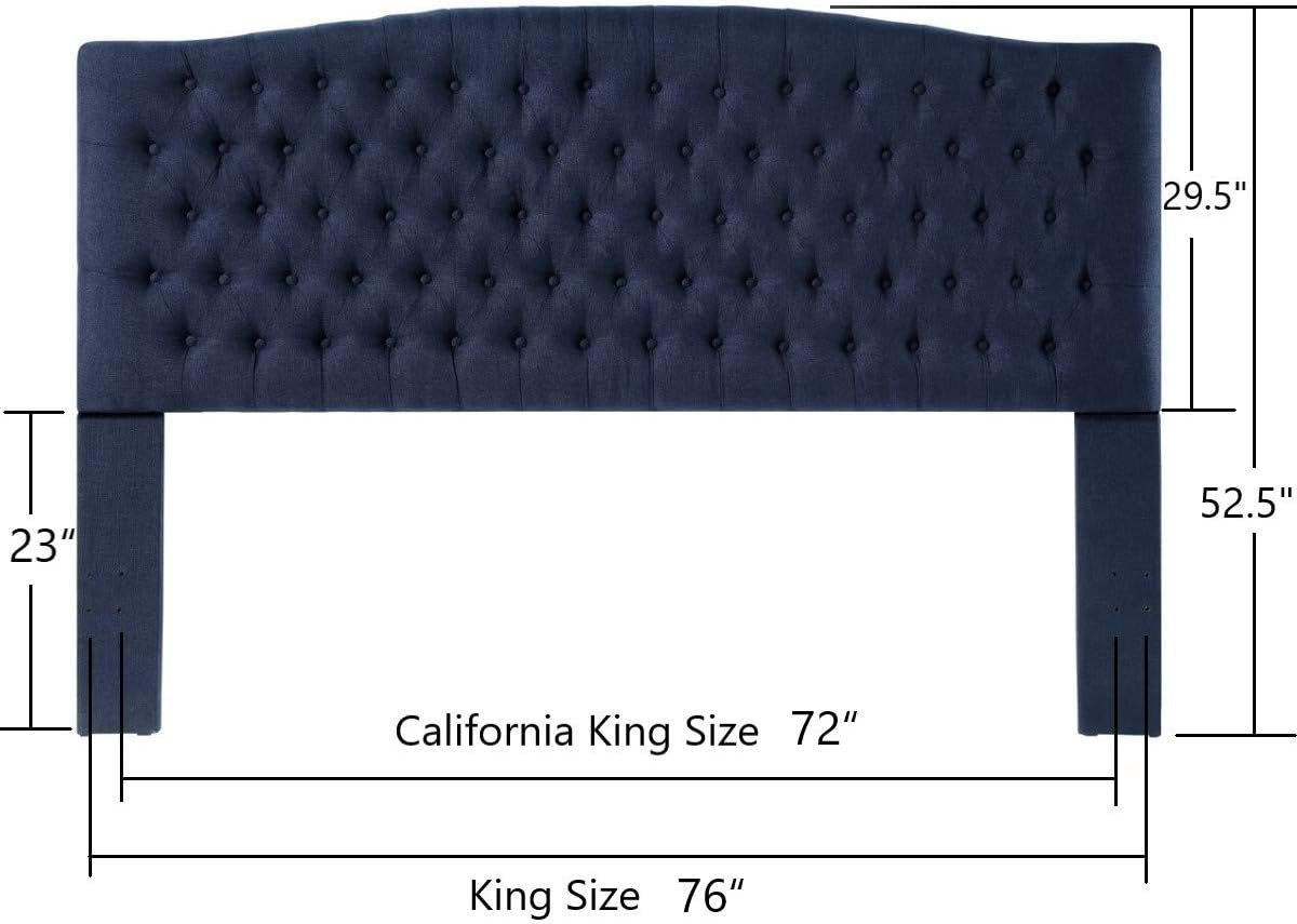 Navy Blue Linen Tufted King Headboard with Comfort