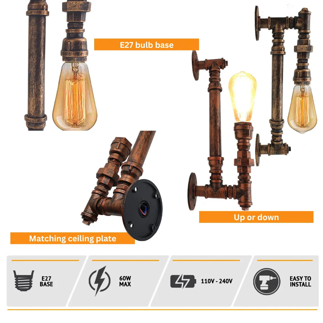 Steampunk Pipe Lights Wall Lamp Indoor Lighting ~2813