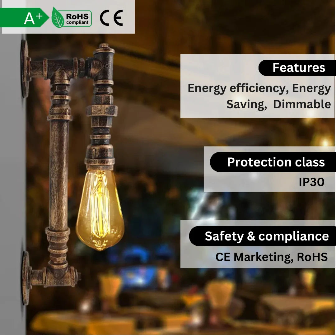 Steampunk Pipe Lights Wall Lamp Indoor Lighting ~2813