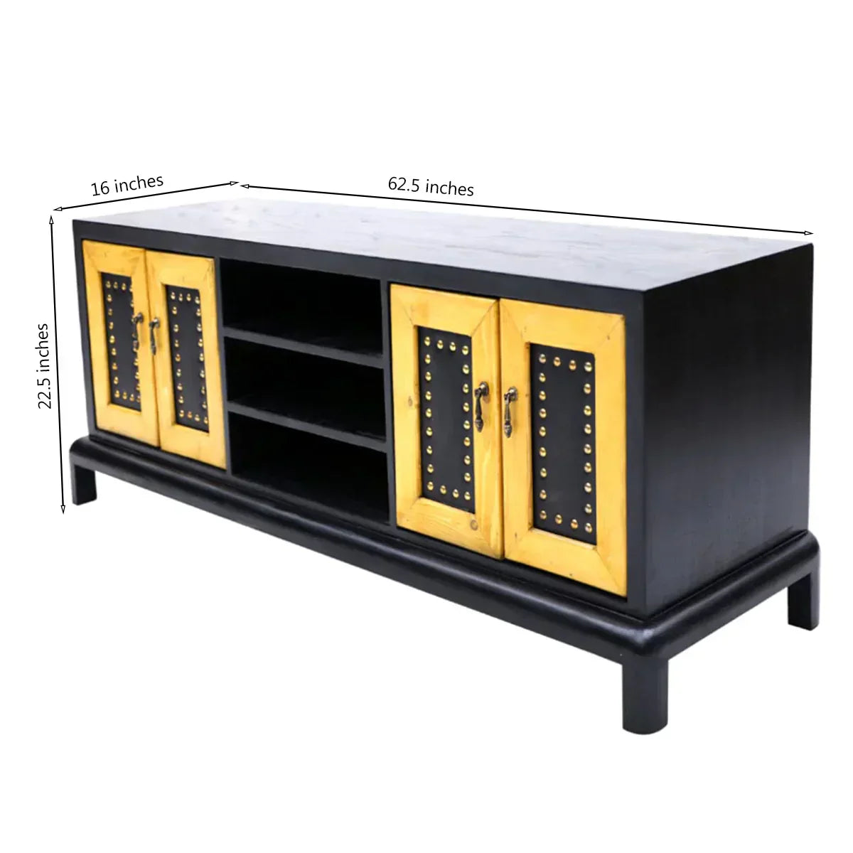 Bernard Series 2 Vintage Sheesham Wood TV Console – Low Height, 62-Inch with Leather Shutter Accents