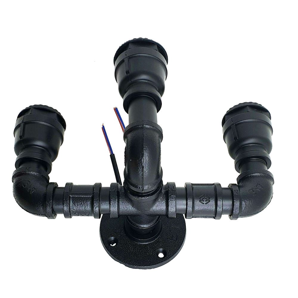 Black Water Pipe 3 Head Vintage Metal Wall Light~2891