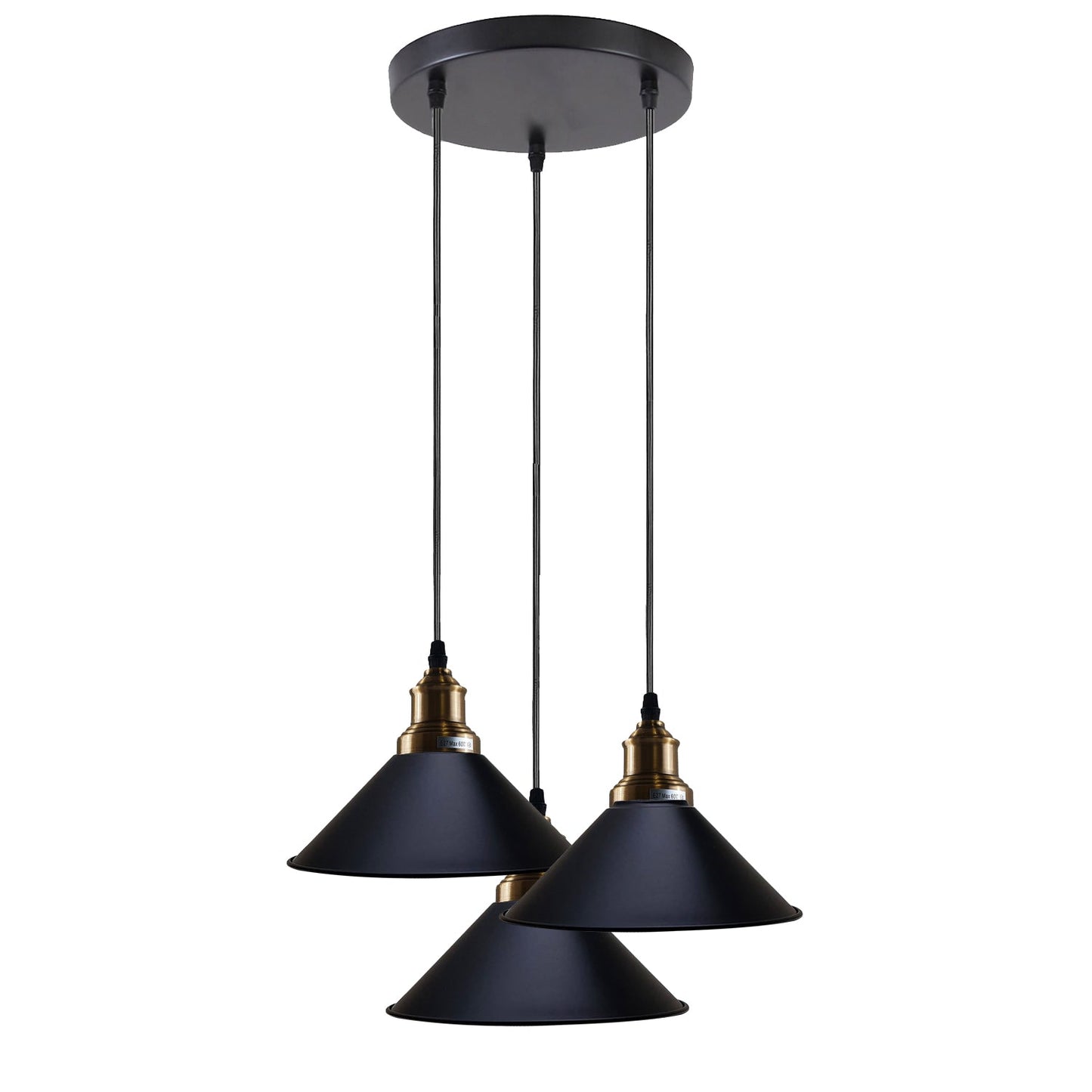 Black 3 Way Pendant Light Fixture Cone Shade Hanging Pendant Ceiling Lights~1492
