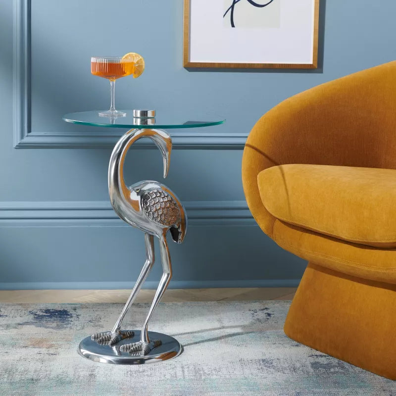 Birbiglia Bird Base Accent Table - ACC4610B - Silver/Glass