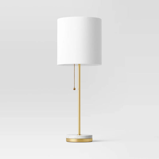 Brass Hayes Stick Lamp with Marble Base & Drum Shade – Modern Desk & Table Lighting