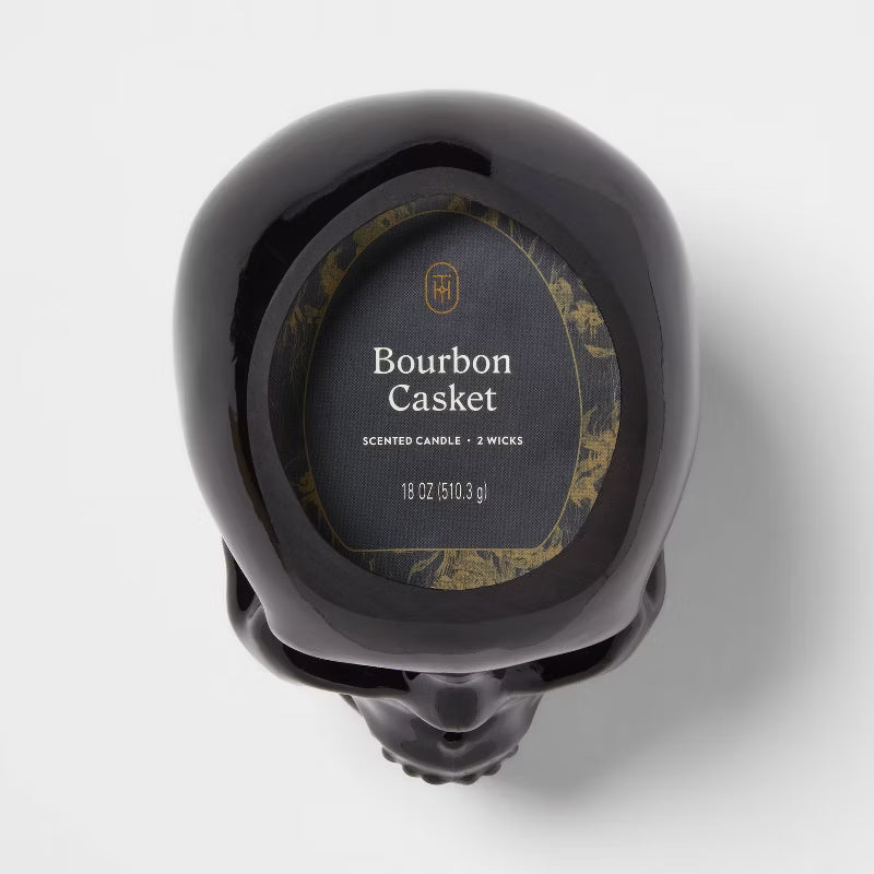 2 Wick 18oz Skull Shaped Filled Red Wax Candle Bourbon Casket