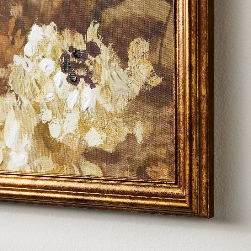 16"x20" Oil Painted All Over Floral Framed Wall Art - Ennovanest Beige Frame, Botanical Theme
