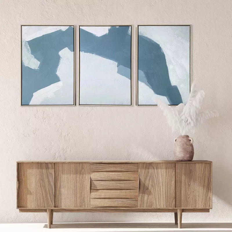 48" x 24" Abstract Painting Triptych Floating Wall Canvas - Ennovanest   Gold-Framed, Modern Decor