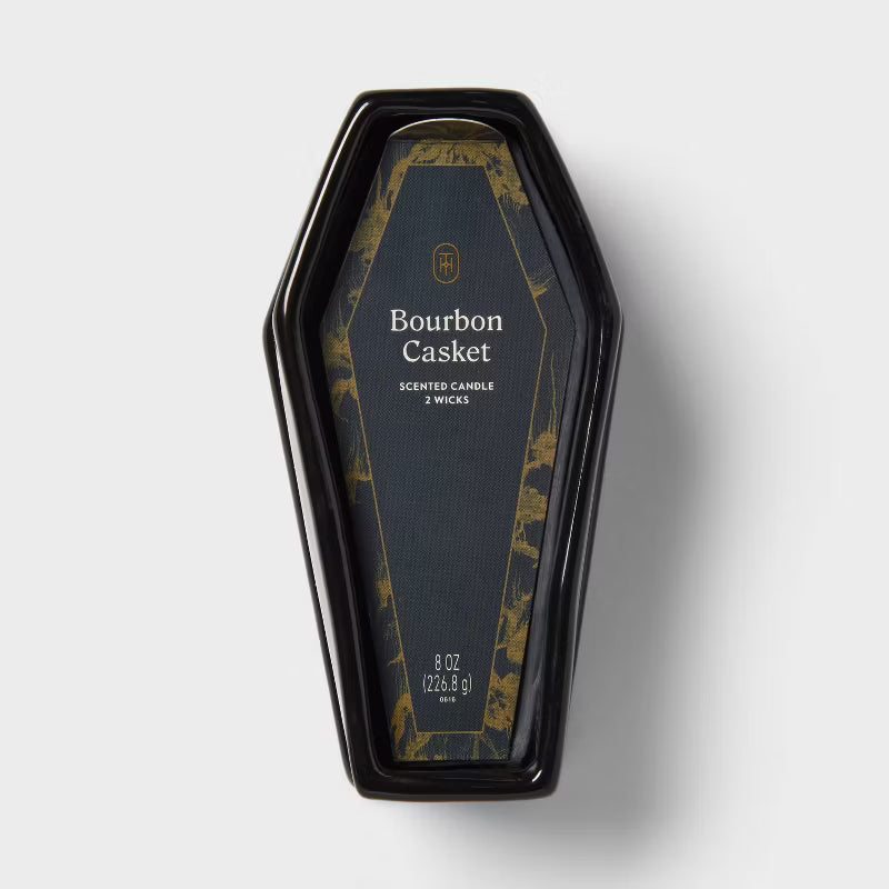 2 Wick Casket Shaped Filled Wax Candle Bourbon Casket 8oz