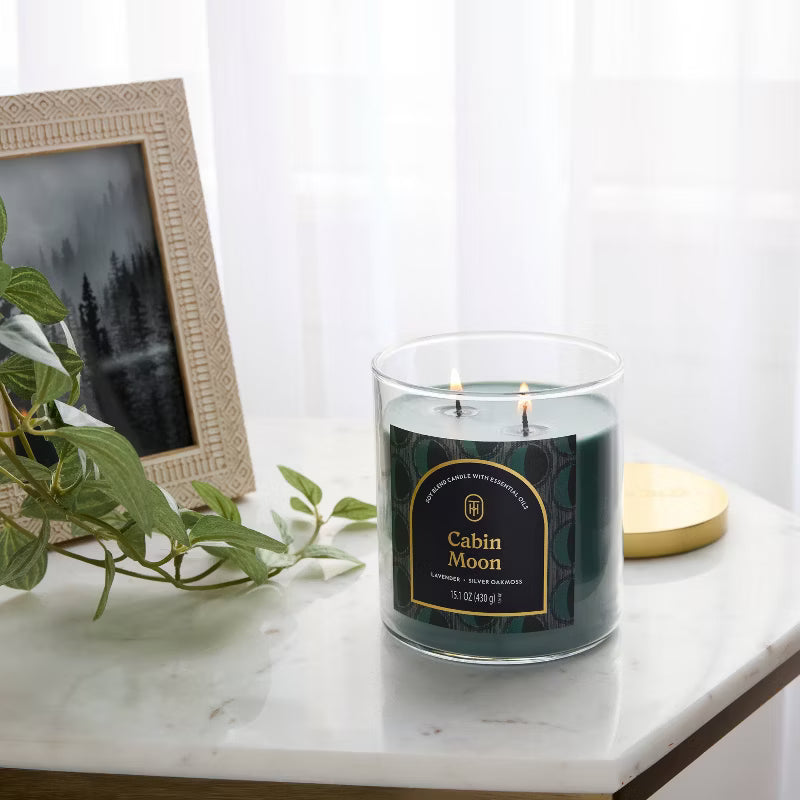 2 Wick Lidded Jar Candle Cabin Moon