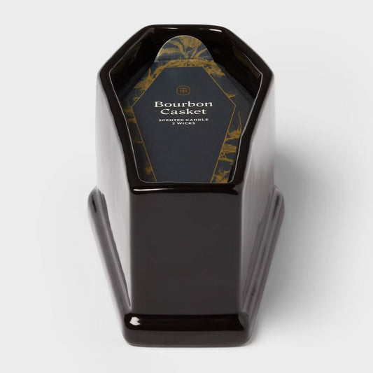 2 Wick Casket Shaped Filled Wax Candle Bourbon Casket 8oz