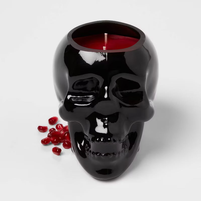 2 Wick 18oz Skull Shaped Filled Red Wax Candle Bourbon Casket