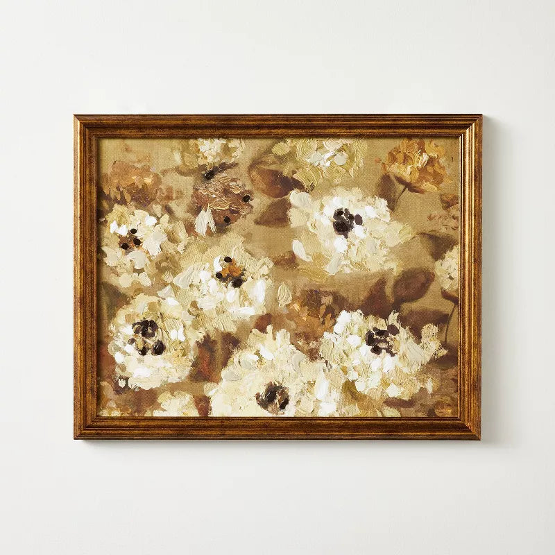 16"x20" Oil Painted All Over Floral Framed Wall Art - Ennovanest Beige Frame, Botanical Theme