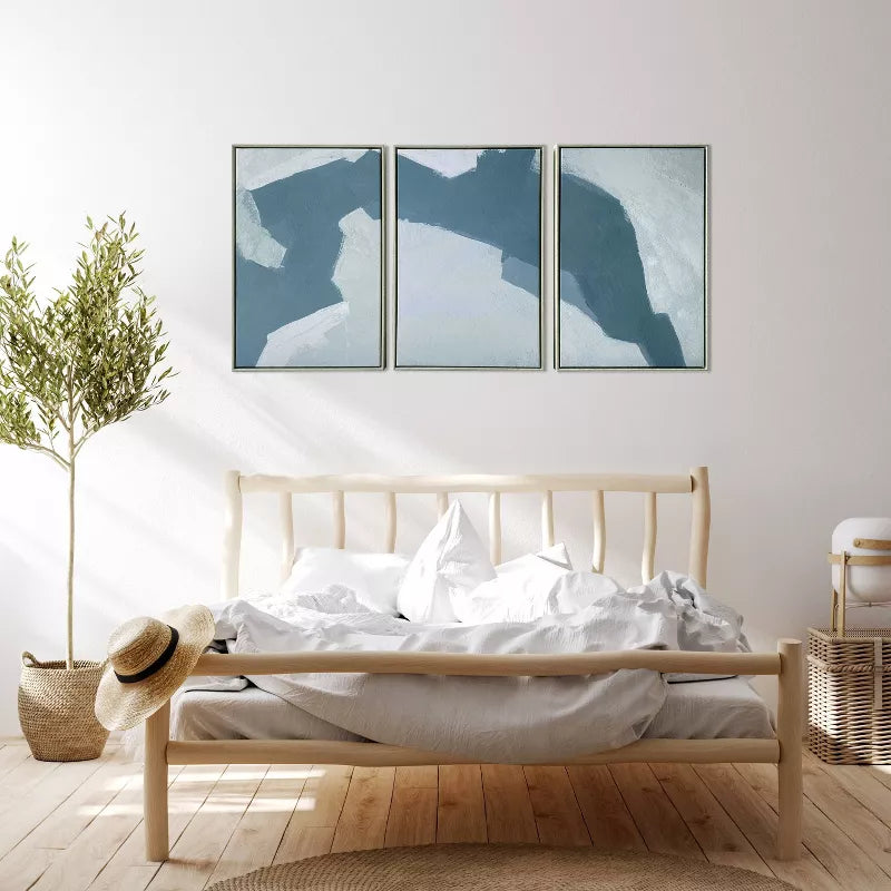 48" x 24" Abstract Painting Triptych Floating Wall Canvas - Ennovanest   Gold-Framed, Modern Decor