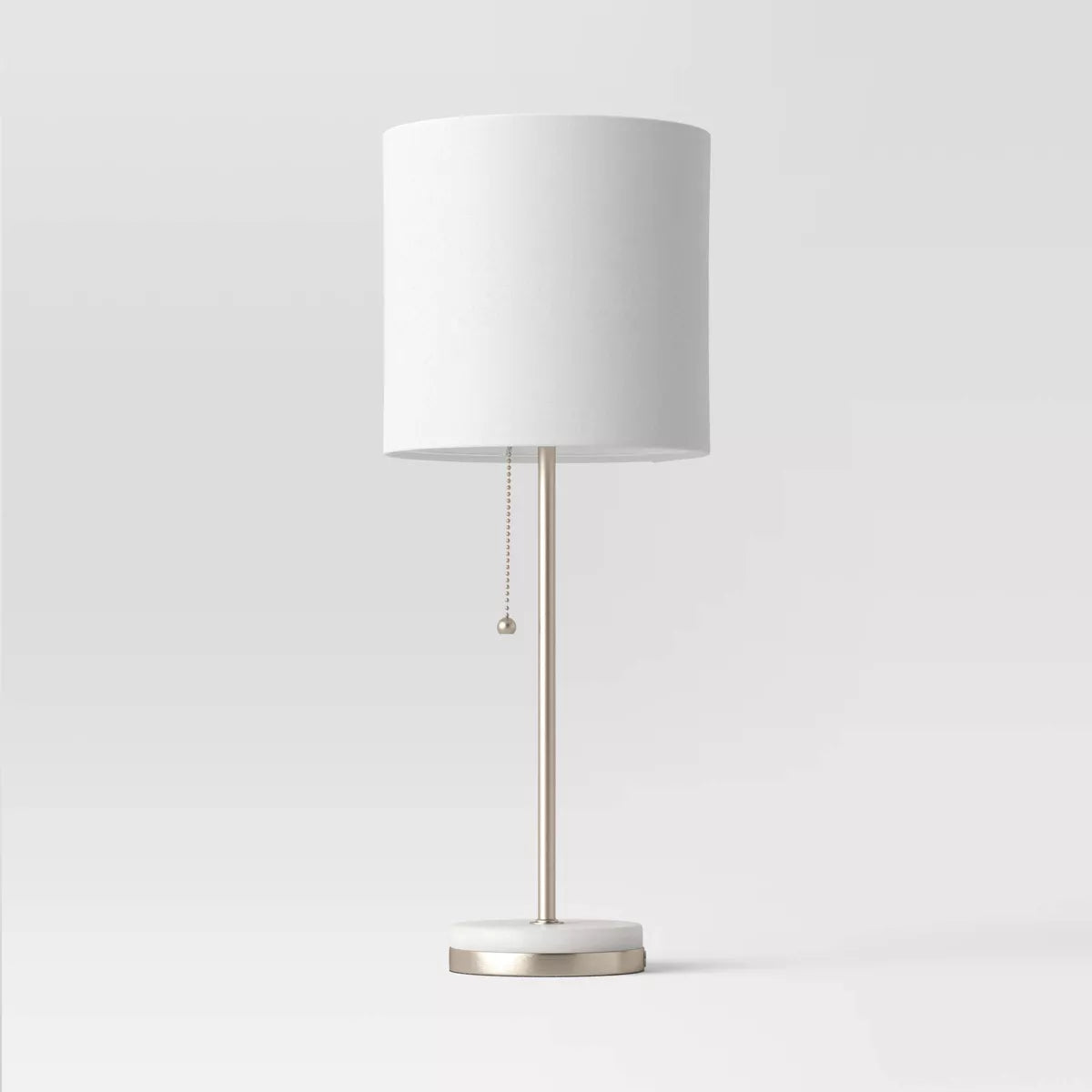 Brass Hayes Stick Lamp with Marble Base & Drum Shade – Modern Desk & Table Lighting