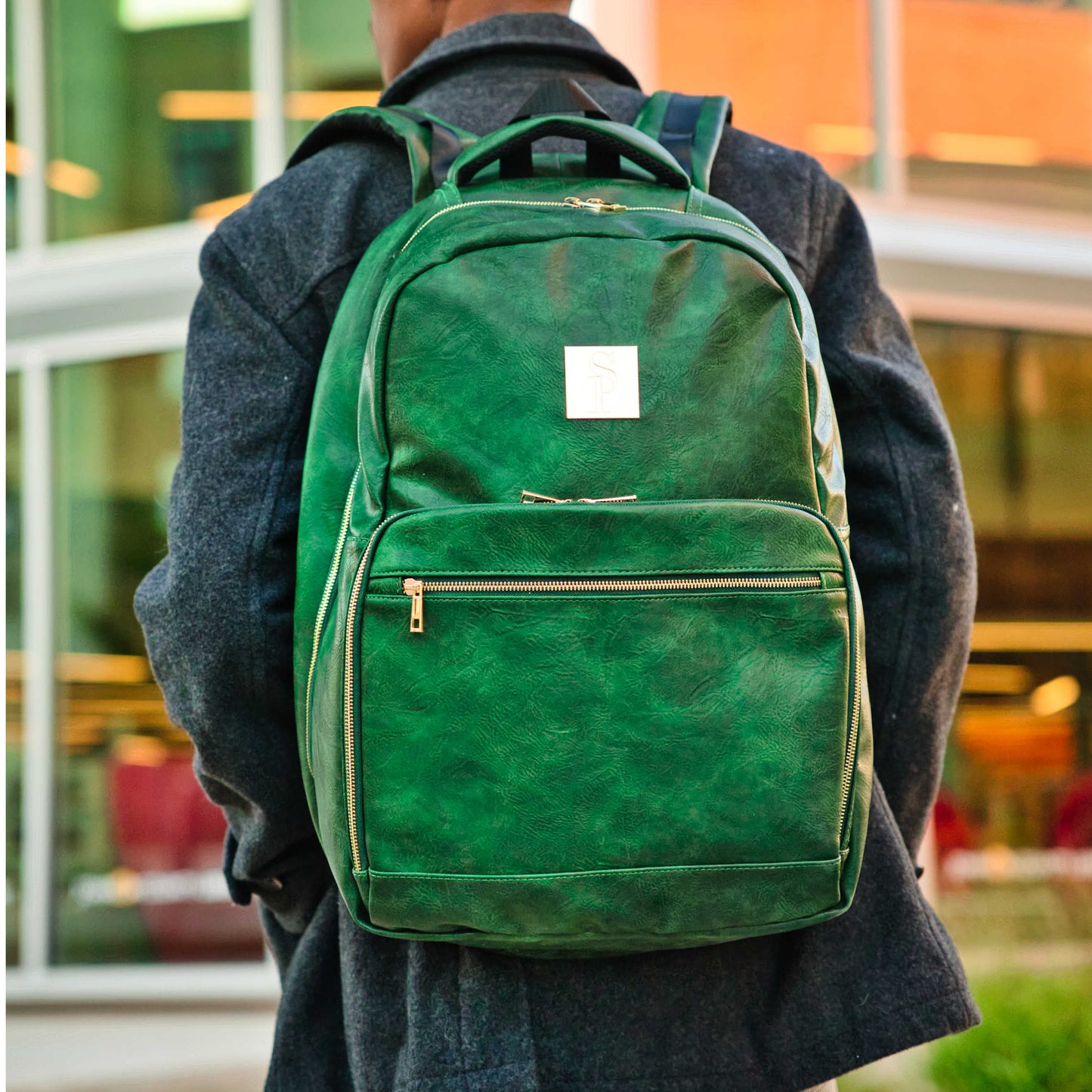 Emerald Green Leather 2 Bag Set (Commuter Backpack and Duffle)
