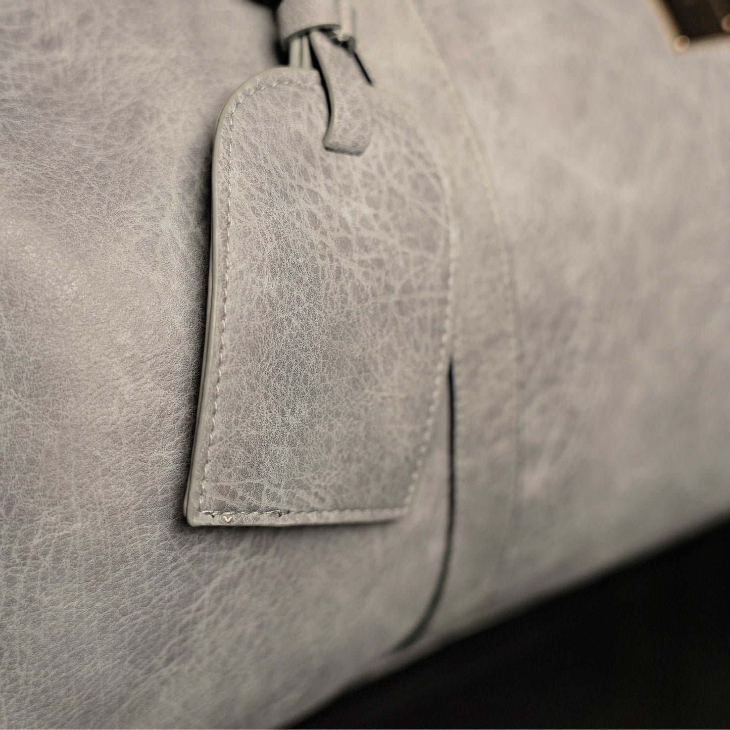 Grey Tumbled Leather Weekender Duffle Bag
