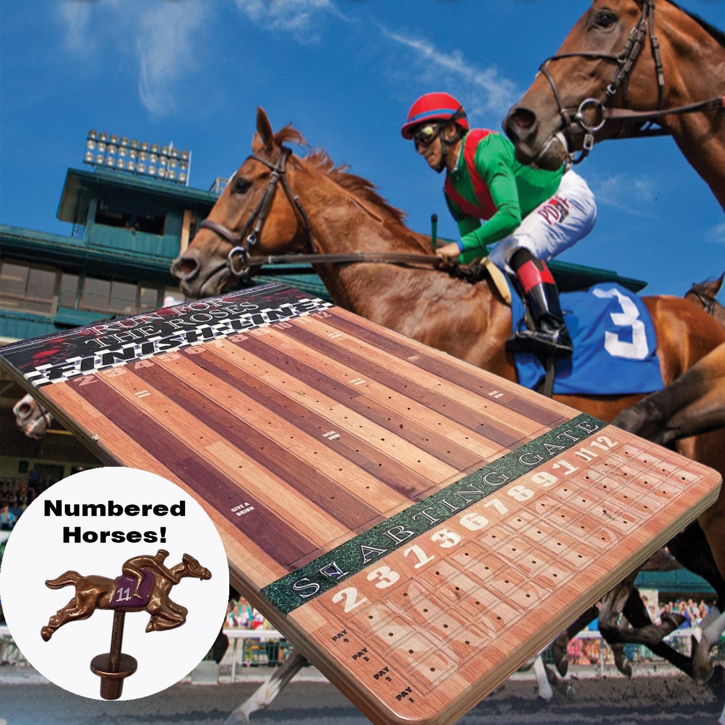 XL Brown Striped Track Horse Race Party Game - New Heavy Duty Metal Horse Numbered 2-12