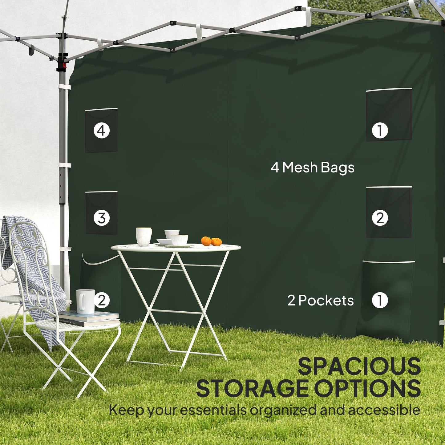 Replacement Gazebo Sidewall with Pockets and Mesh Bags - Green Oxford Fabric